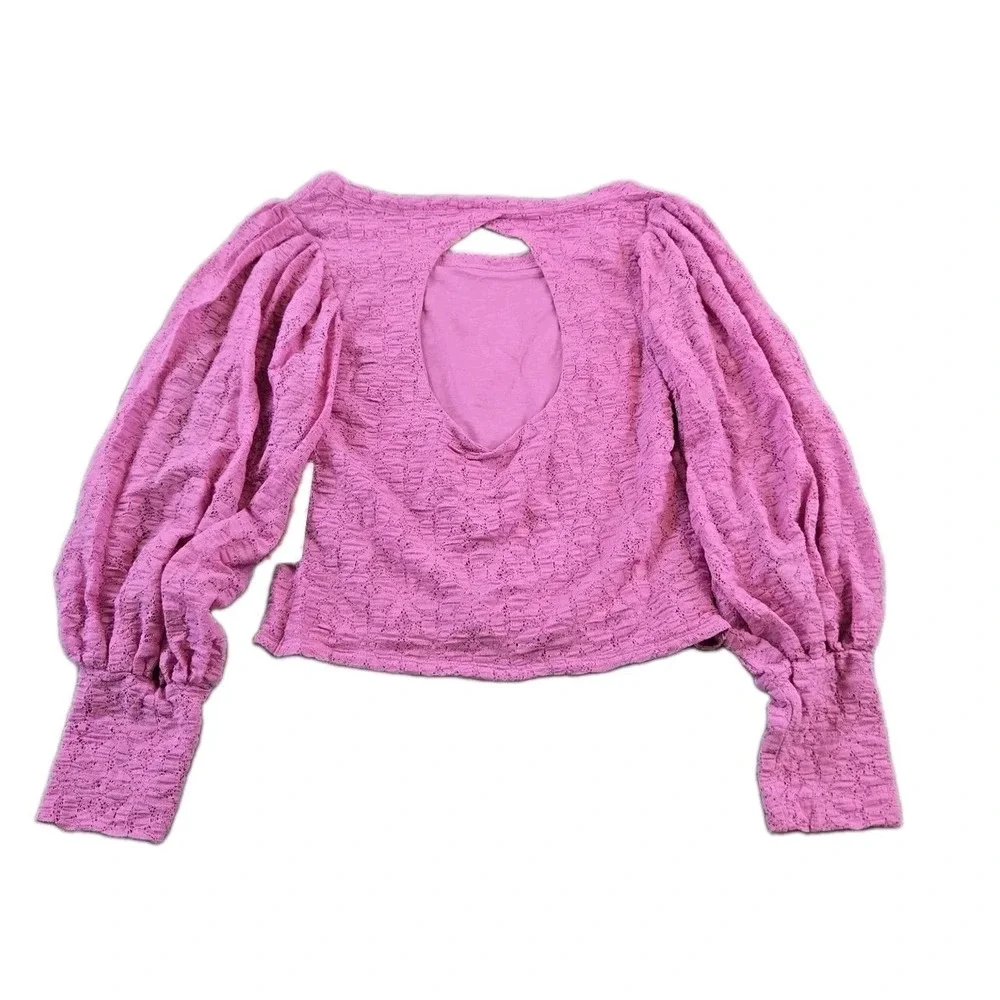 NWT Free People Women's Lacey Open Back Long Balloon Sleeves Pink Size Large